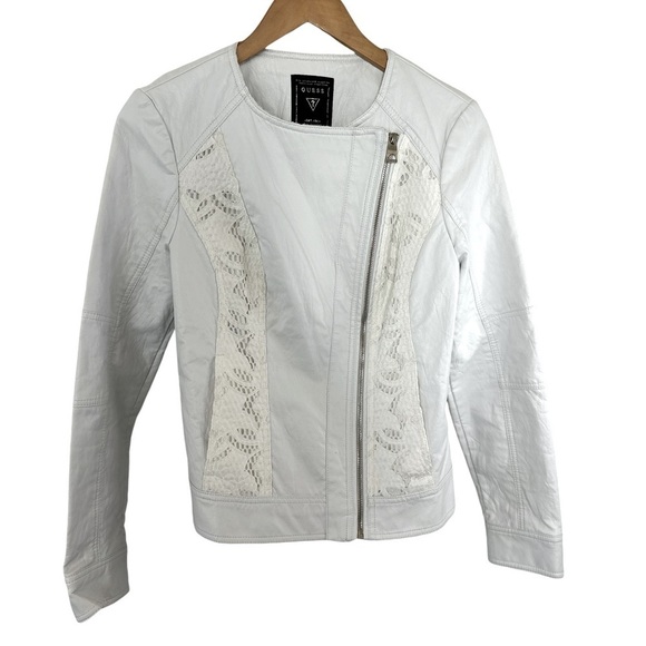 Vintage Guess Callie White Vegan Leather Moto Jacket - Picture 2 of 12